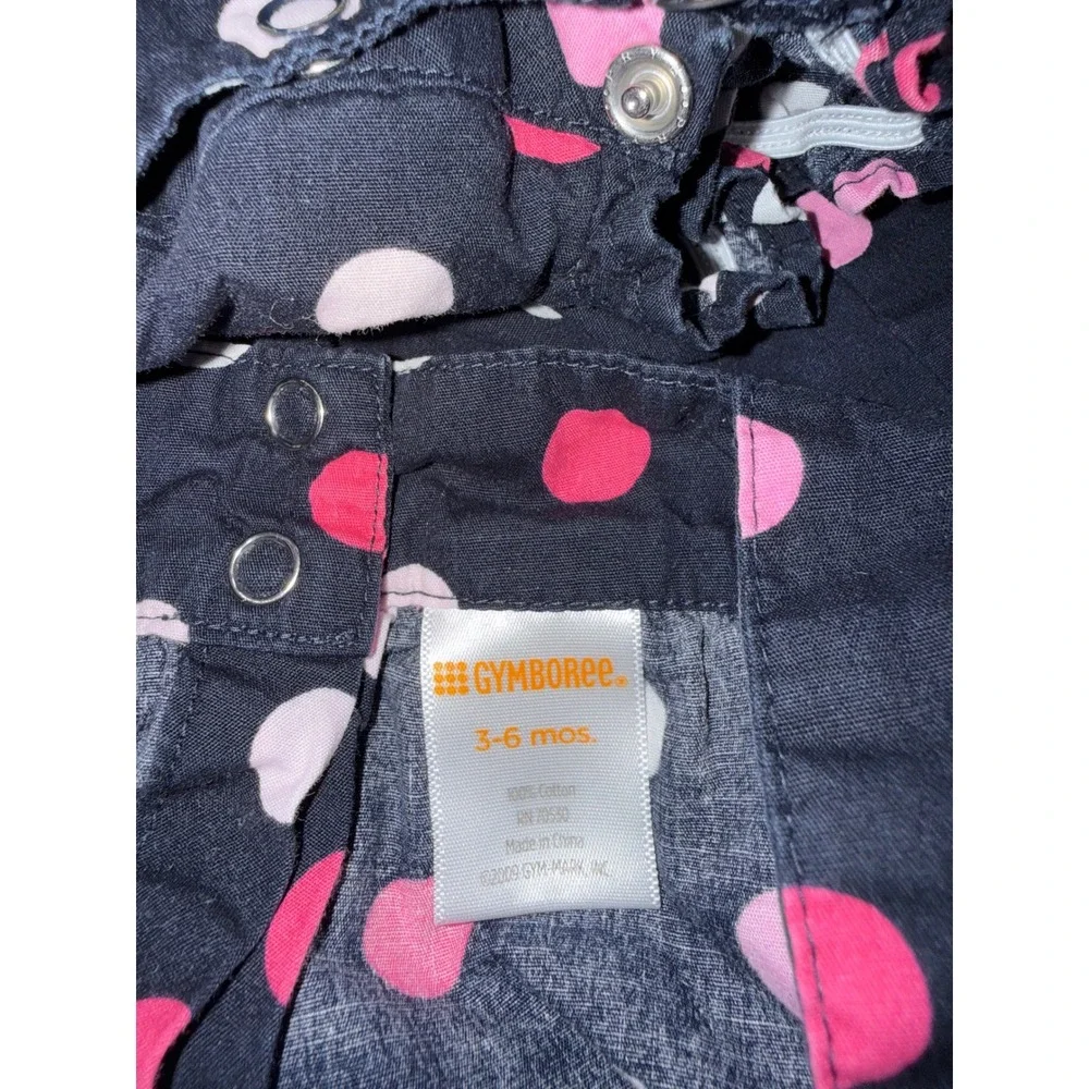 Gymboree Baby Girls Navy Pink Polka Dot Bow Bubble Romper 3-6 Months